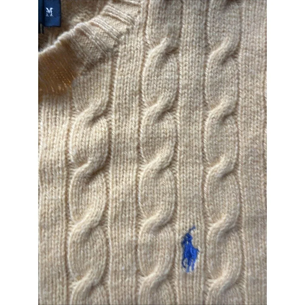 Polo Ralph Lauren Cable Knit Crewneck Sweater Men's Medium Yellow Blue Pony - Picture 2 of 6
